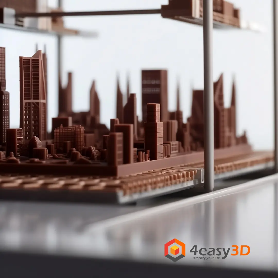 Makieta miasta wydrukowana w technologii druku 3D z czekolady