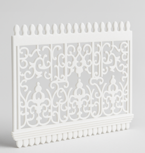 "Ażurowy detal architektoniczny wydrukowany w technologii SLS z materiału PA12 do makiety architektonicznej